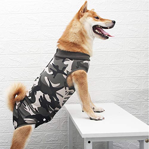 Solerconm - Traje de recuperación para perro, ropas quirúrgicas para cachorros, gatito, chaleco postoperatorio, adecuado para heridas o enfermedades de la piel severa (XXXL, camuflaje) Cover