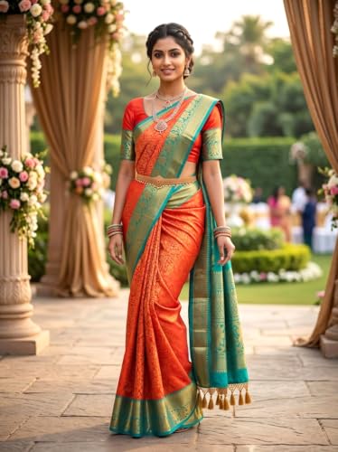 Image of VFCollections Women's Kanchipuram Silk Saree With Blouse Piece