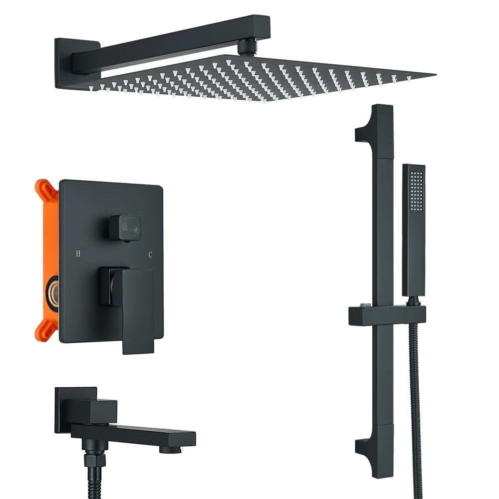 Douche de baignoire pour espace restreint avec bec rotatif et colonne noire