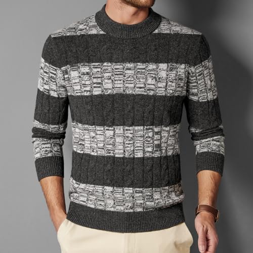 Men's Long-Sleeved 100% Wool Fisherman Knit Round Neck Warm Sweater for Autumn and Winter3