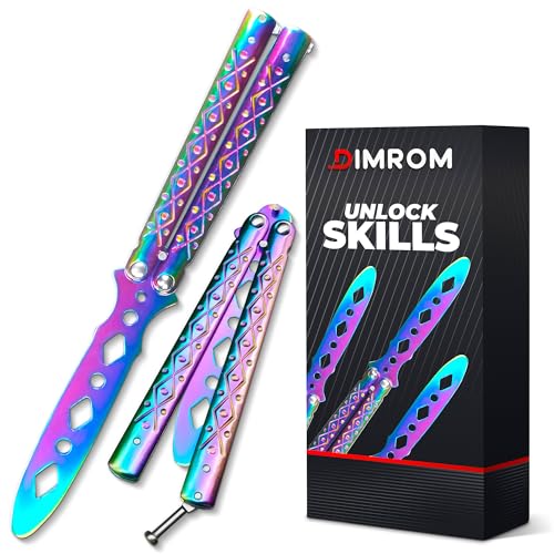 Rainbow 8.2' Practice Butterfly Knife Trainer with Safe Blade - Metal Training Butterfly Knife Practice With Strong & Comfortable Handles - Well-Balanced Gradient Balisong Trainer for Smooth Flipping