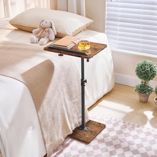 Image of MAHANCRIS Set of 2 TV Tray Table, Height Adjustable TV Trays with 360 Swivel, Space-Saving Side Table for Couch, Multi-Functional Sofa Table with Anti-Slip Bar, Bedside, Rustic Brown ETRB4501S2