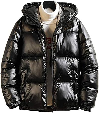 chouyatou Men’s Casual Hooded Full Zip Metallic Shiny Short Bomber Alternative Down Coat