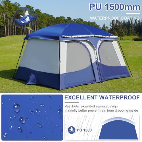 Image of Vidalido Tents，6-8 Person Camping Tent with Extended Vestibule，2 Room Weather Resistant Family Tents，Easy Install Waterproof Outdoor Tent for Backpacking and Camping Hiking