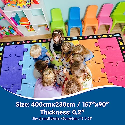 Image of Booooom Jackson Classroom Rug Rainbow - 7.5 ft x 13 ft, Seats 24, Vibrant Colors, Non-Slip Nylon Floor Mat for Daycare Preschool Kindergarten