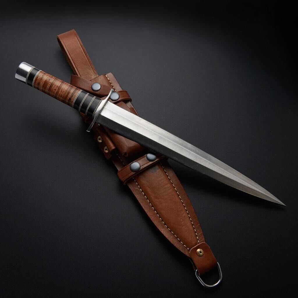 Handmade D2 Steel Dagger Knife, 16 Inches Hunting Knife Perfect Grip With Leather and Micarta Handle, EDC Fixed Blade Knife With Leather Sheath for Camping, Tactical, Survival, Collection, Gift, Christmas Gift, Arkansas Toothpick Knife