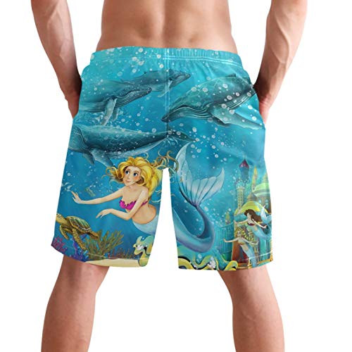 visesunny Men's Beach Short Swim Trunks Mermaid Whales Sports Running Bathing Suits with Mesh Lining2