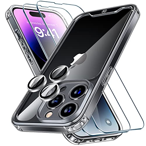 [3-in-1] LK für 14 Pro Hülle, [Schutz in Militärqualität] [Nie Vergilbung] Handyhülle 14 Pro, 14 Pro Case mit 2 Stück 9H Schutzfolie + 1 Satz Kameraschutz - Crystal Clear