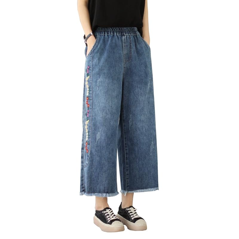 FTCayanz Women's Wide Leg Jeans Elastic Waist Baggy Casual Loose Trendy Denim Pants with Pockets3