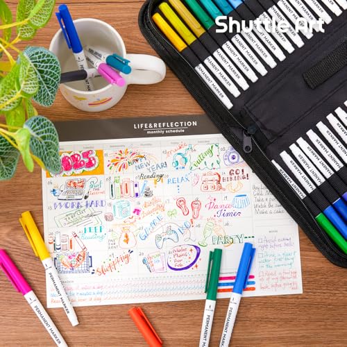 Image of Shuttle Art Permanent Markers, 30 Assorted Colors Ultra Fine Point Permanent Marker Packed in Travel Case, Ideal Colored Markers Set for Adults Coloring Doodling on Plastic, Glass, Gift for Teens