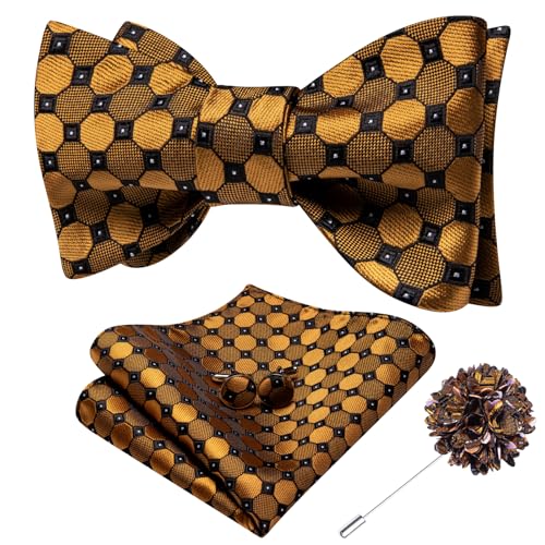 Image of Dubulle Self Tie Bow Ties and Lapel Pin for Men Paisley Solid Mens Bowtie and Handkerchief Cufflinks Set Wedding