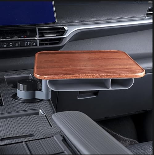 360° Rotating Wood Car Tray & Desk for Laptop - Steering Wheel Cup Holder Table, Car Accessories for Women & Men, Compatible with Tesla Model Y/3/S, Ford F150/Explorer/Maverick & Most Vehicles