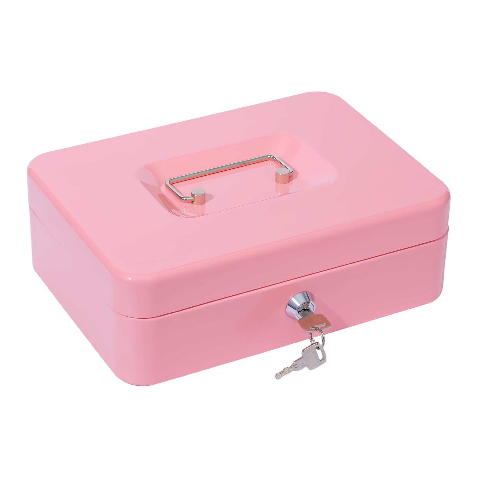 Cash Box with Combination Lock, Money Tin Box with Coin Tray, Lockable Cash Tin for Money Saving Medium 20 * 16 * 9cm Black (Large-Pink1)