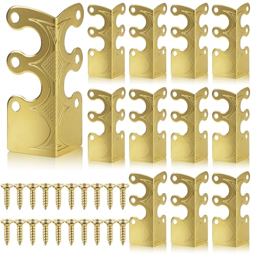 Image of Blulu 12 Pcs Brass Baseboard Corner Protectors Skirting Board Corner Protectors Vintage Metal Skirting Board Protection for Furniture Bookshelves Table Home Decorative(Gold)