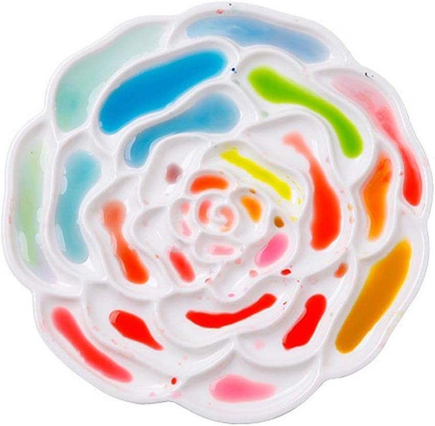 BowerBird 8.2インチ ローズイミテーション磁器水彩パレット、アーティストプロフェッショナルパレット（セラミックライク、壊れにくい食器洗い機で安全なメラミンプラスチック）