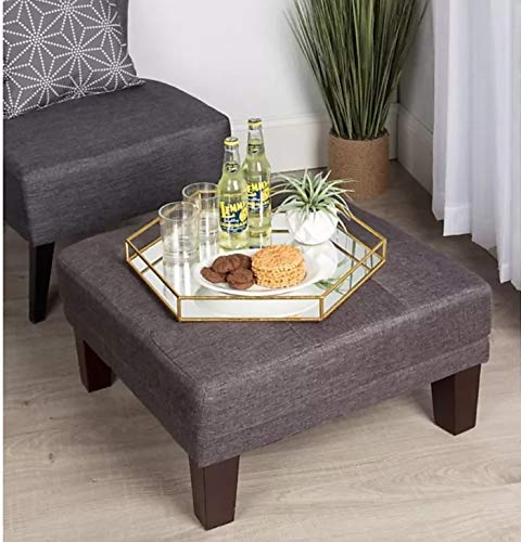 Image of brass vintage glass hexagonal jewellery mirror tray for Home /Office Storage, Display, Cosmetics for Bedroom Bathroom (golden) Size: 8 X 8 X 2 inches (W X L X H)