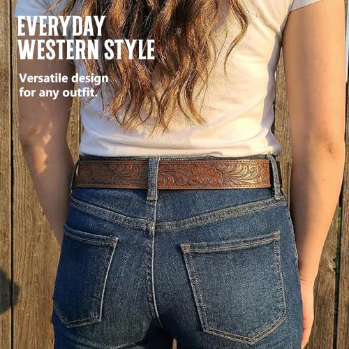 Image of BC Belts Western Leather Belt Strap - 1.5 inch Wide with Embossed Scrollwork Without Buckle for Men & Women, Cowboy /Cowgirl Style