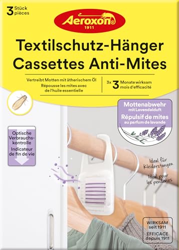 Aeroxon Textilschutzhänger 1x3 - Mottenschutz für Kleiderschrank, Wirksamer Mottenschutz von Textilien und Geweben vor Kleidermotten für bis zu 3 Monate, Mottenfalle kleidermotten mit Lavendel duft