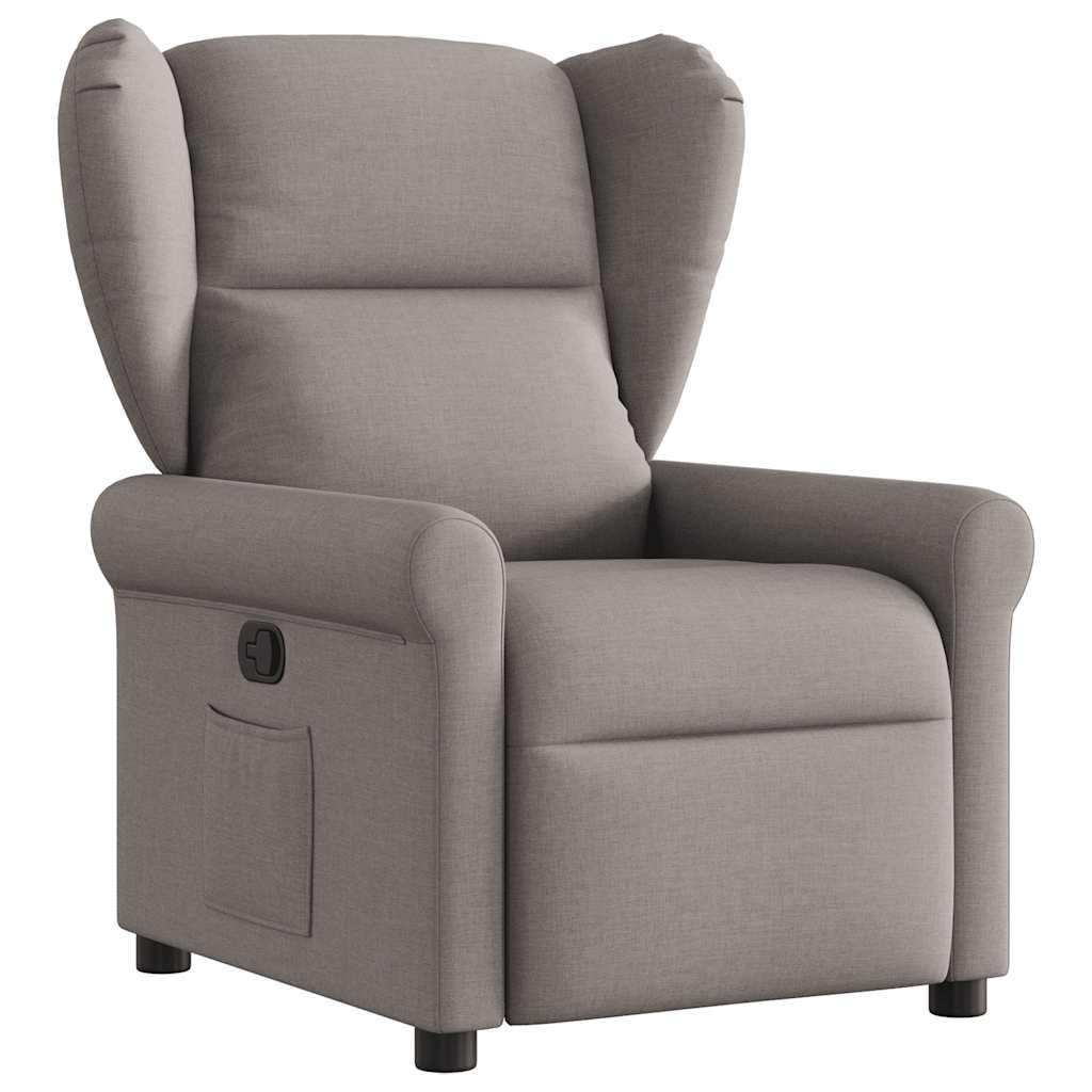 Fotel relaksacyjny z tkaniny taupe, regulowany ręcznie, nachylenie 135°, maksymalne obciążenie 110 kg, wygodny fotel wypoczynkowy, do salonu, sypialni, fotela do czytania