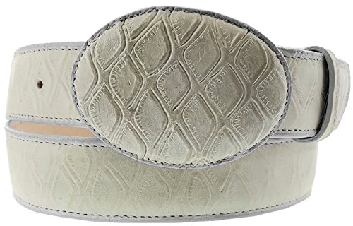 El Presidente Mens Off White Anteater Print Leather Western Cowboy Belt Rodeo Buckle