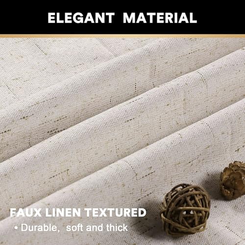 Image of PrinceDeco Blackout Curtains 84 Inches Long Faux Linen Look Curtains for Sliding Glass Doors Room Divider Curtain for Living Room Thermal Insulated Linen with White Backing,W100 X L84 Inch, Natural