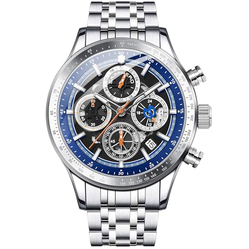 Image of Sapphero Mens Watches Quartz Movement Chronograph 30M Waterproof Steel Strap Fashion Business Sport Design Scratch Resistant Gifts for Men