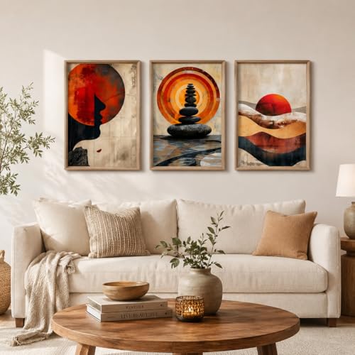 Image of Livin'luxe Set of 3 Abstract Meditation Wall Paintings for Living Room Dining Bedroom Home Decor with Premium Wooden Color Synthetic Frame (25.5 x 19.5 Inch) NM03-61