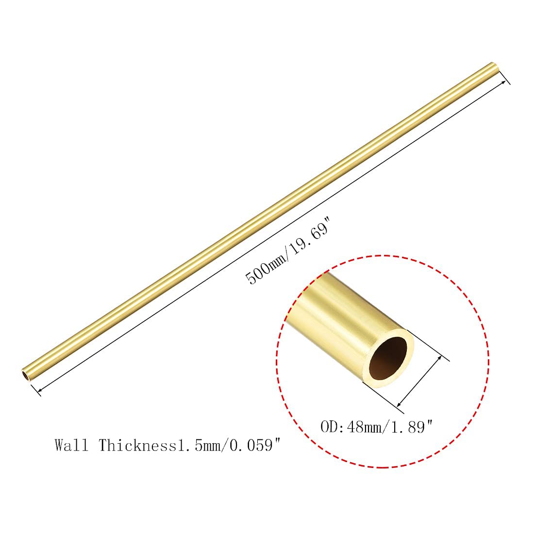 Tube Laiton Creux 45mm X 2mm X 500mm - Rond état Dur Pour Modélisme, Usinage, DIY