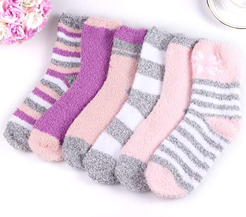 JaosWish Fuzzy Socks for Women，Fluffy Socks Warm Soft Girls Socks Sleeping Christmas Cozy Plush Sock 6 Pairs2