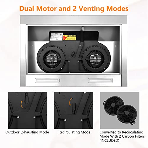 Upgraded 600 Cfm Range Hood 30 Inch, Under Cabinet Range Hood For Duct/Ductless Convertible, Stainless Steel Kitchen Stove Vent With 3 Speed Kitchen Exhaust Fan And Two Bright Energy-Saving Led -W #TOP6