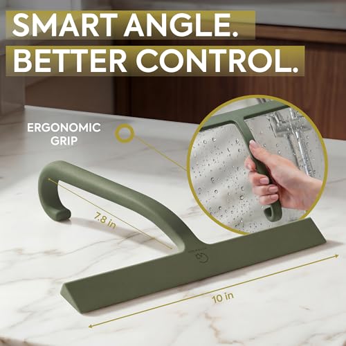 Image of GUTEWERK Shower Squeegee for Glass Doors - Bathroom Squeegee for Shower Glass & Tile Walls, Streak-Free & No-Squeak Silicone Blade, Stainless Steel Core, Hang Hook + Suction Cup, Green, 10 Inch