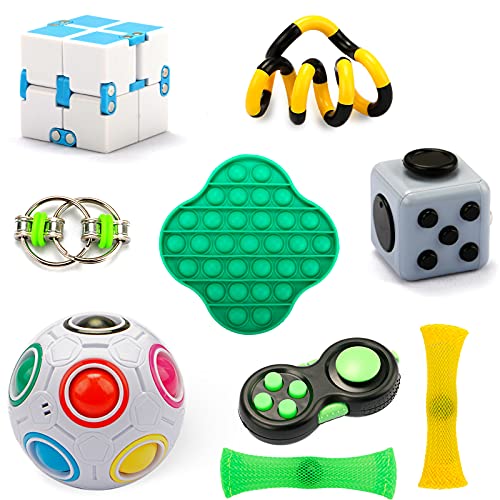Sensory Toys Set, Stress Relief Fidget Toys for Children & Adult, Kids Party Favors Infinity Cube, Push pop Bubble, Rainbow Ball and More Anti-Anxiety Toys