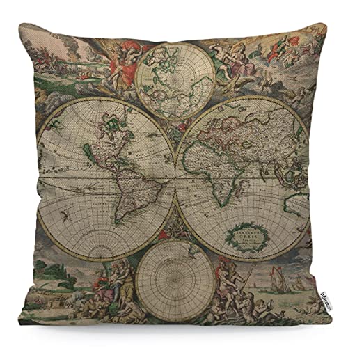 WONDERTIFY Housse de coussin colorée motif carte du monde - 45 x 45 cm Cover