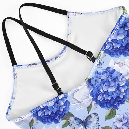 senya Girls Swimsuits One-Piece Swimwear Tie Bathing Suit Beach Summer Round Neck 5-6T Blue Flowers and Butterflies Pattern4