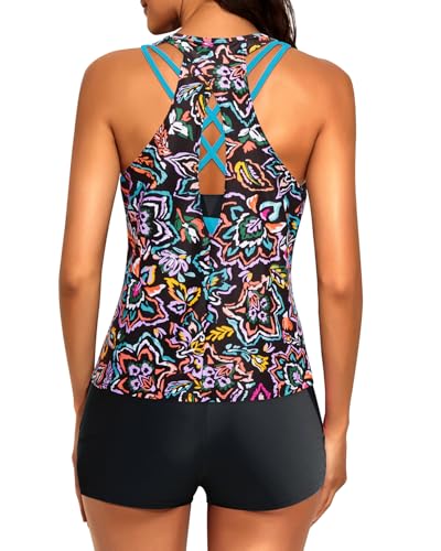 Image of Tempt Me 3 Piece Tankini Swimsuits for Women Athletic Bathing Suits Swim Tank Top with Boy Shorts and Bra Modest Swimwear