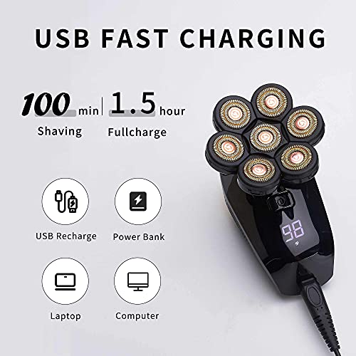 Head Shavers For Bald Men Electric Rotary 5 In 1 Shaver Beard Trimmer Grooming Kit, Rechargeable Usb Faster-Charging Led Display Waterproof Wet/Dry Clippers #TOP3