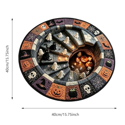 16 Inch Round Halloween Mat, Quilted Bat Spiral Staircase Entryway Rug，A - image 2