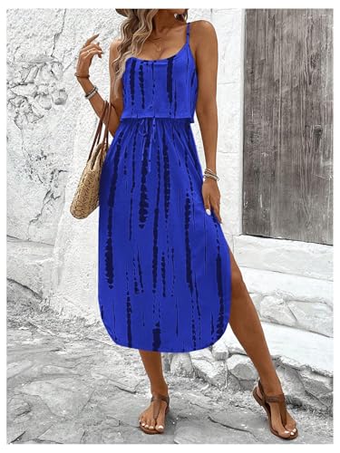 Image of RoseSeek Women's Spaghetti Strap Tie Dye Cami Sun Dress Beach Midi Summer Dresses Resort Wear Vacation Outfits