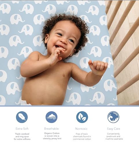 Image of 100% Organic Cotton Fitted Sheets for Standard Crib and Toddler Mattresses /Pads 28 inch x 52 inch and up to 6 inch Thick. Boys and Girls. Compatible with Dream On Me, Safety 1st, Newton, and Other Brands