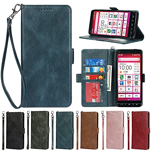 Eastwave かんたんスマホ2 A001KC ケース 手帳型 カバー 京セラー Basio4 KYV47 ケース 手帳型 Case KYV 47 Basio 4 カバー ストラップ付き PU皮革 カード収納 横置きスタンド 機能 衝撃吸収 便利 —ネイビー