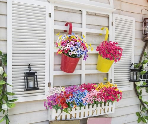 Image of Bassion 24 Bundles Artificial Flowers for Outdoors Decorations, Mixed