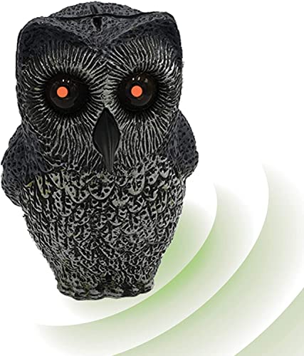 ISOTRONIC Ahuyentador de pájaros en Forma de búho | Espanta pájaros con diseño Realista de búho, con ultrasonidos y Ojos Luminosos | Apto para Exteriores como huertos, Jardines y Balcones