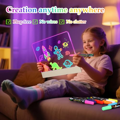 LED Drawing Board for Kids Rechargeable,Acrylic Light Up Drawing Tablet, LED Note Board with Colors,Light Up Dry Erase Board,Clear Glow Doodle Board with Stand for Girls Birthday Christmas Gift by AIERSA - Image 3