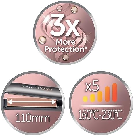 Bild 3 - Remington Glätteisen Keratin Protect (patentierter Hitzeschutzsensor für 3x mehr Schutz vor Haarschäden -misst konstant den Feuchtigkeitsgehalt im Haar) Digitales Display, 160-230°C, Haarglätter S8598