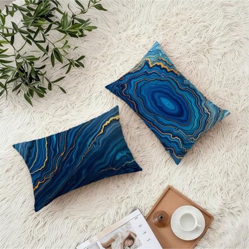 Housse coussin 50x70 bleu velours imperméable lot de 2 - 4