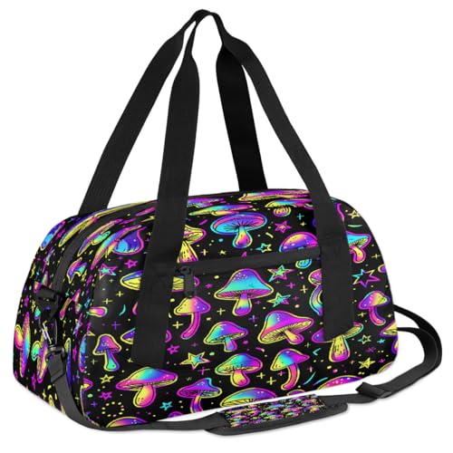 Rainbow Mushrooms Stars Kids Overnight Duffle Bags for Girls Boys, Mushrooms Print Lightweight Sports Gym Bag for Kids，Small Overnight Weekender Carry on Travel Bags Dance Bag2