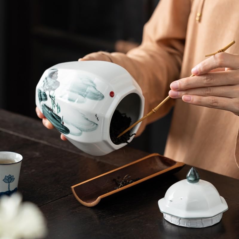 HLTYGWX Zestaw do herbaty Ręcznie malowany ceramiczny pojemnik na herbatę w stylu chińskim na sypką herbatę, przechowywanie odporne na wilgoć, zamknięte przechowywanie herbaty, kreatywne ozdoby Słoik