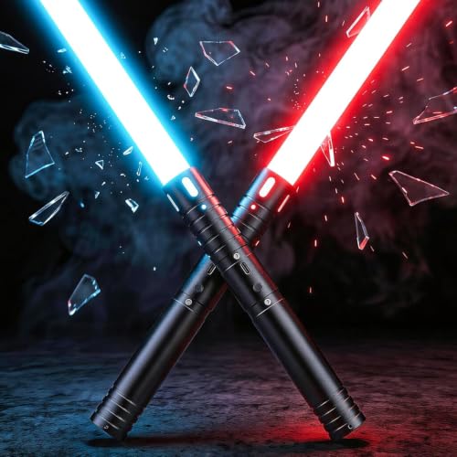 MOZC Sabre Laser, Sabre Laser Enfant 2 en 1 avec 15 Couleurs, Sabre Laser Duel pour 4 Modes et Sons, Sabre Laser Enfants à Chargement USB-C, Que la Force Soit...