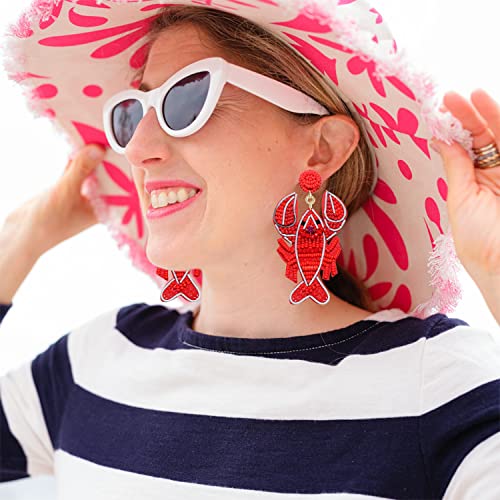 Beaded Starfish Earrings for Women Handmade Statement Lobster Dangle Earrings Boho Summer Funky Crawfish Drop Dangling Earrings Weird Boho Vacation Earrings Jewelry Beach Lover Gift4