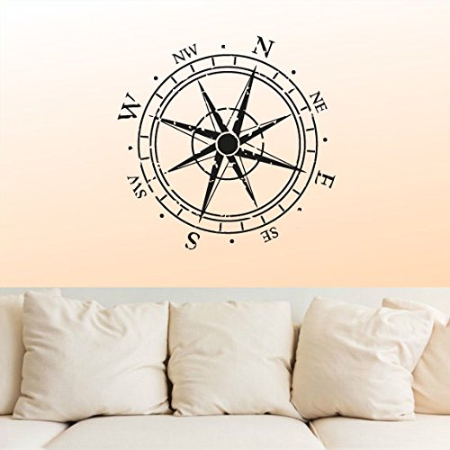 CreativeWallDecals Wall Decal Vinyl Sticker Decals Art Decor Design Vintage Compass Rose Nautical Navigate Ship Ocean Sea Kids Nursery Bedroom Gift Dorm (r874)